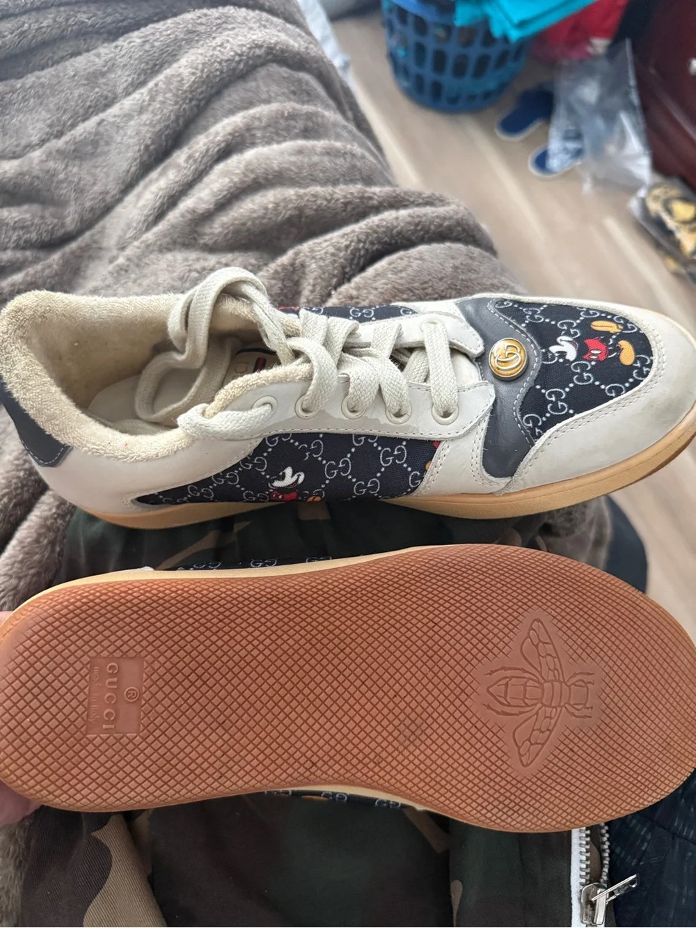 Gucci Navy & Cream Mickey Monogram Low-Top Sneakers